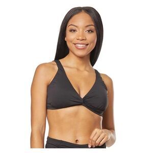 Tommy Bahama Pearl Solids Twist Front Bra Bikini Top, Black, L